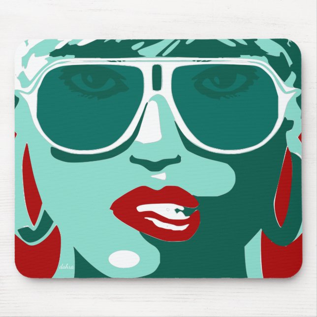 Green Pop Art Pretty Woman Sunglasses Red Lips Mouse Pad (Front)