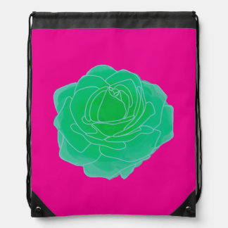 Green Pop Art Rose Drawstring Bag