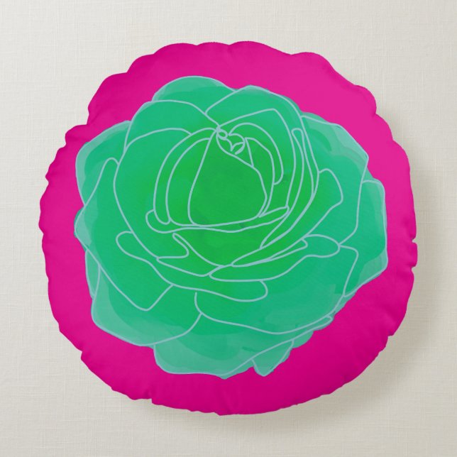Green Pop Art Rose Round Pillow (Front)