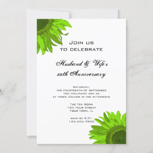 Green Pop Art Sunflower Wedding Anniversary Party Invitation