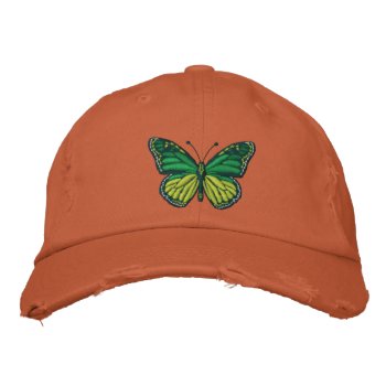 Green Pop Monarch Butterfly Embroidered Baseball Hat by TigerDen at Zazzle