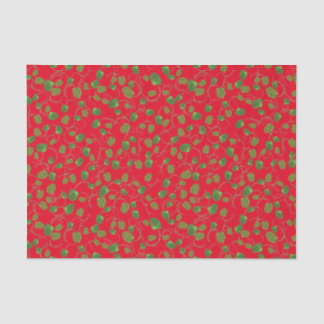 Green Poppy Buds Pattern on Red to Customize Tissue Paper
