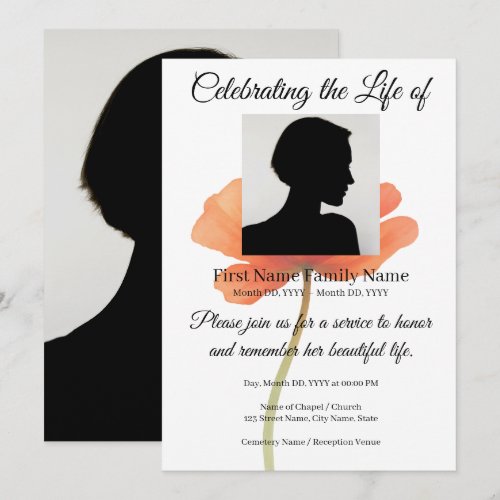 Green poppy memorial invitation
