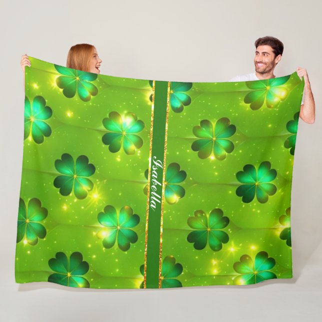 Green Popular St Patrick's Day Clover Collection Fleece Blanket (In Situ)