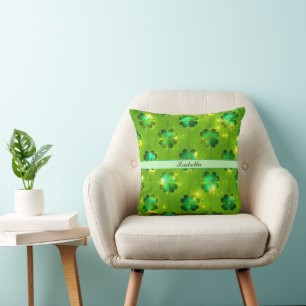 Green Popular St Patrick's Day Clover Collection Throw Pillow