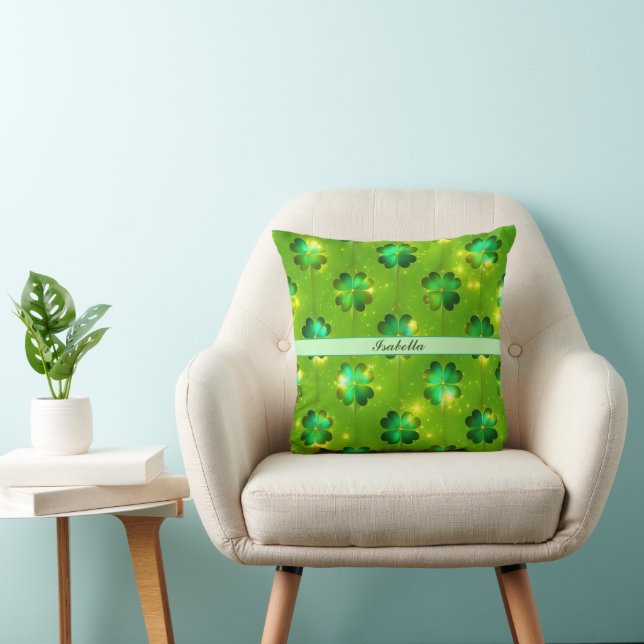 Green Popular St Patrick's Day Clover Collection Throw Pillow (Chair)