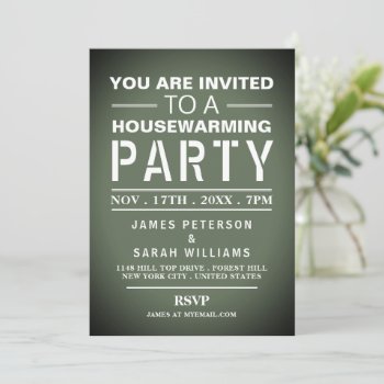 Green Poster Housewarming Party Invitation by StampedyStamp at Zazzle