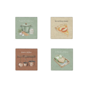 Green Pot Carrots Peach Pie Heart Toast Stone Magnet