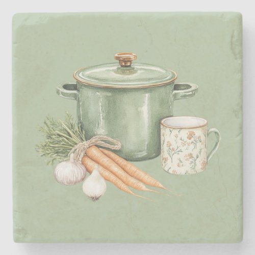 Green Pot Carrots  Stone Coaster