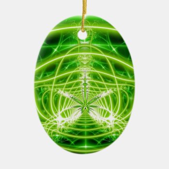 Green Pot Leaf Fractal Ceramic Ornament by FunWithFibro at Zazzle