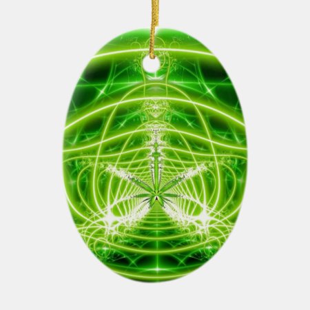 Green Pot Leaf Fractal Ceramic Ornament