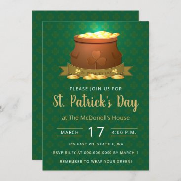 Green Pot of Gold St Patricks Day  Invitation