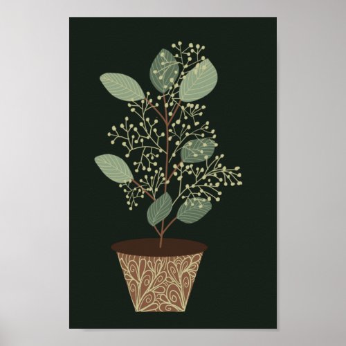 Green pot plant eucalyptus leaf seeds terracotta poster