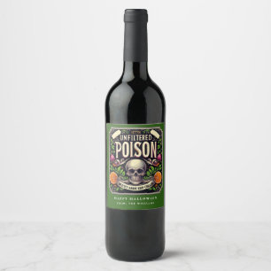 Green Potion Halloween Skeleton Poison Wine Label