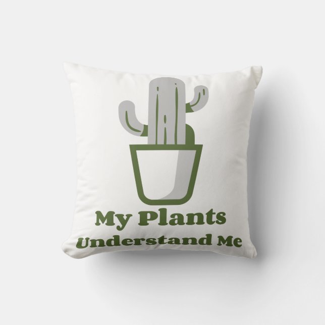 Green Potted Cactus Throw Pillow (Front)