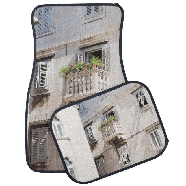 GREEN POTTED PLANT ON BROWN CONCRETE HOUSE BALCONY CAR FLOOR MAT (Set)