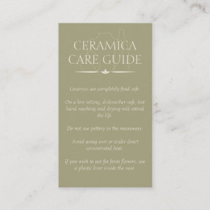 Green Pottery Vases Ceramic Caring Instruction Business Card