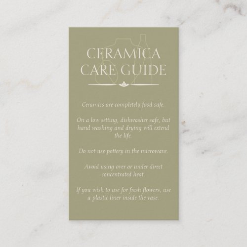 Green Pottery Vases Ceramic Caring Instruction Business Card