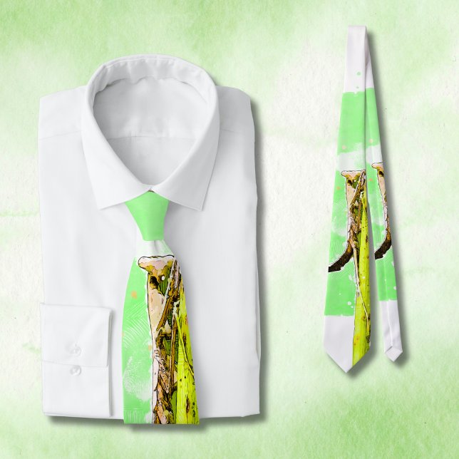 Green Praying Mantis Unique Father's Day  Neck Tie (For the dad who loves nature and funny ties, a unique gift for Father's Day!)