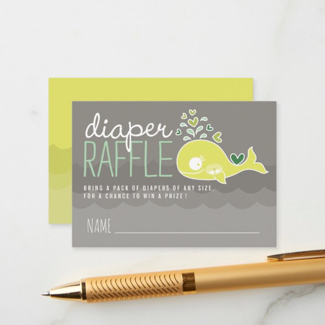 Green Pregnant Mommy Whale Diaper Raffle Tickets Enclosure Card (Front/Back In Situ)