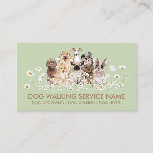 Green Pretty Dogs in Daisies Business Card
