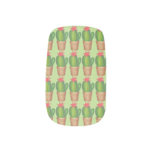 Green Prickly Cactus Flower Garden Print Nail Art