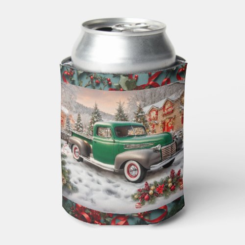 Green  Primer Gray 1950s American Pickup Truck Can Cooler