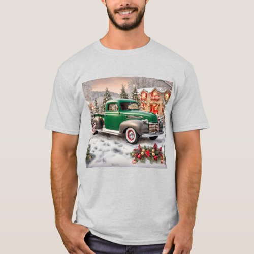 Green  Primer Gray 1950s American Pickup Truck T_Shirt