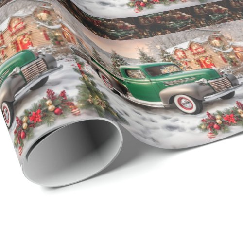 Green  Primer Gray 1950s American Pickup Truck Wrapping Paper
