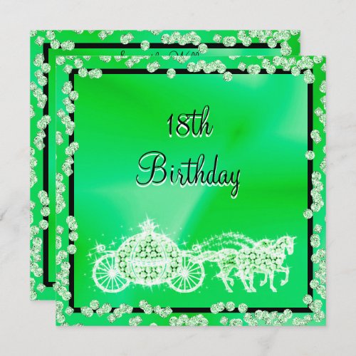 Green Princess Coach  Horses 18th Birthday Invitation