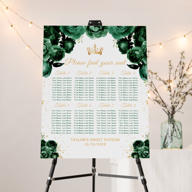 Green Princess Sweet Sixteen Seating Chart Foam Board (In Situ (Stand))