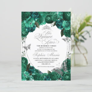 Green Princess Tiara Butterfly Quinceanera Invitation