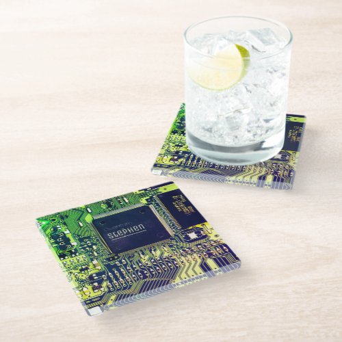 Green printed circuit board  Geek electronic PCB Glass Coaster