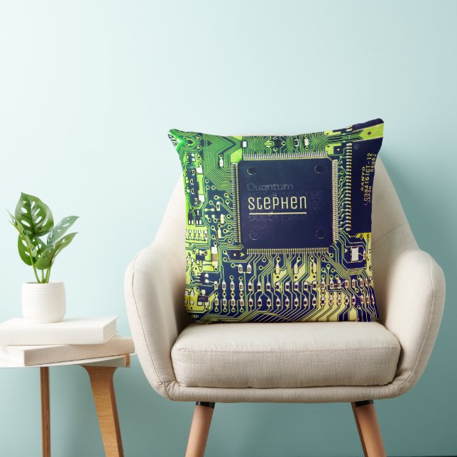 Green printed circuit board • Geek electronic PCB Throw Pillow (Chair)