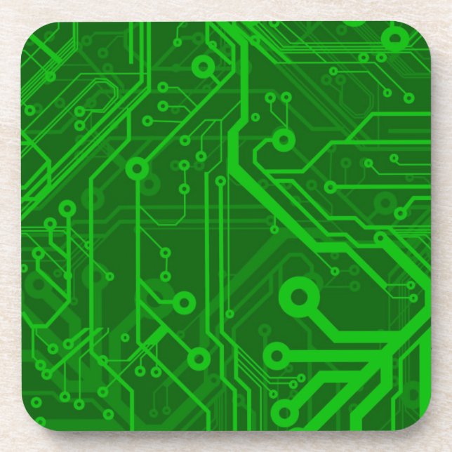 Green Printed Circuit Board Pattern Beverage Coaster (Front)