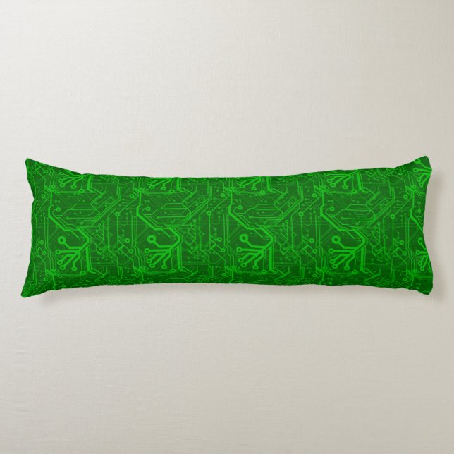Green Printed Circuit Board Pattern Body Pillow (Front)