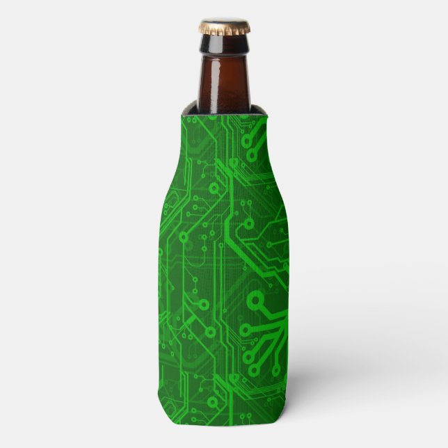 Green Printed Circuit Board Pattern Bottle Cooler (Bottle Front)