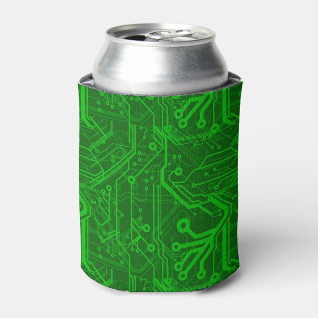 Green Printed Circuit Board Pattern Can Cooler (Can Front)