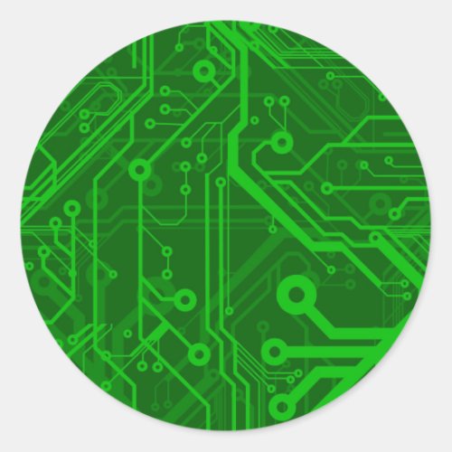 Green Printed Circuit Board Pattern Classic Round Sticker