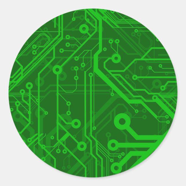 Green Printed Circuit Board Pattern Classic Round Sticker (Front)