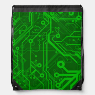 Green Printed Circuit Board Pattern Drawstring Bag