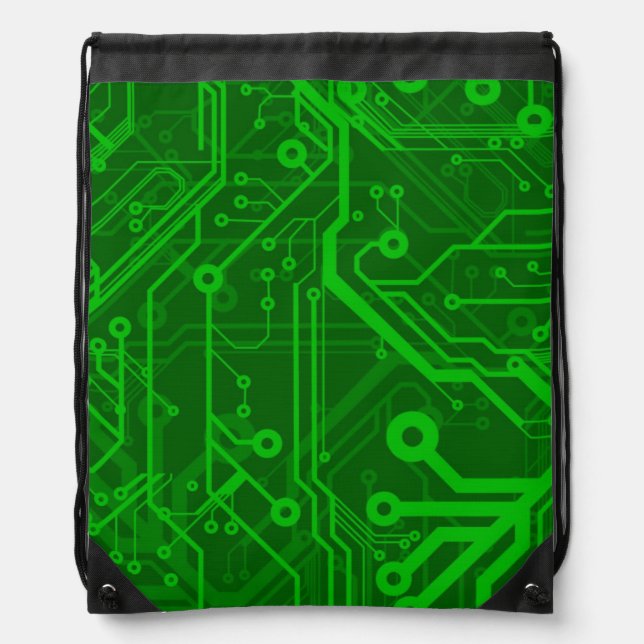 Green Printed Circuit Board Pattern Drawstring Bag (Front)