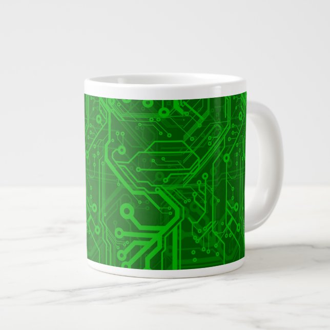 Green Printed Circuit Board Pattern Giant Coffee Mug (Front Right)