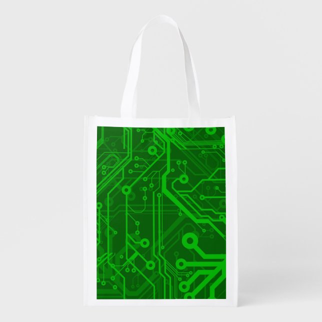 Green Printed Circuit Board Pattern Grocery Bag (Front)
