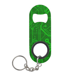 Green Printed Circuit Board Pattern Keychain Bottle Opener