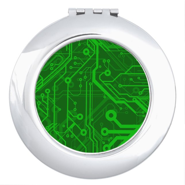 Green Printed Circuit Board Pattern Makeup Mirror (Front)