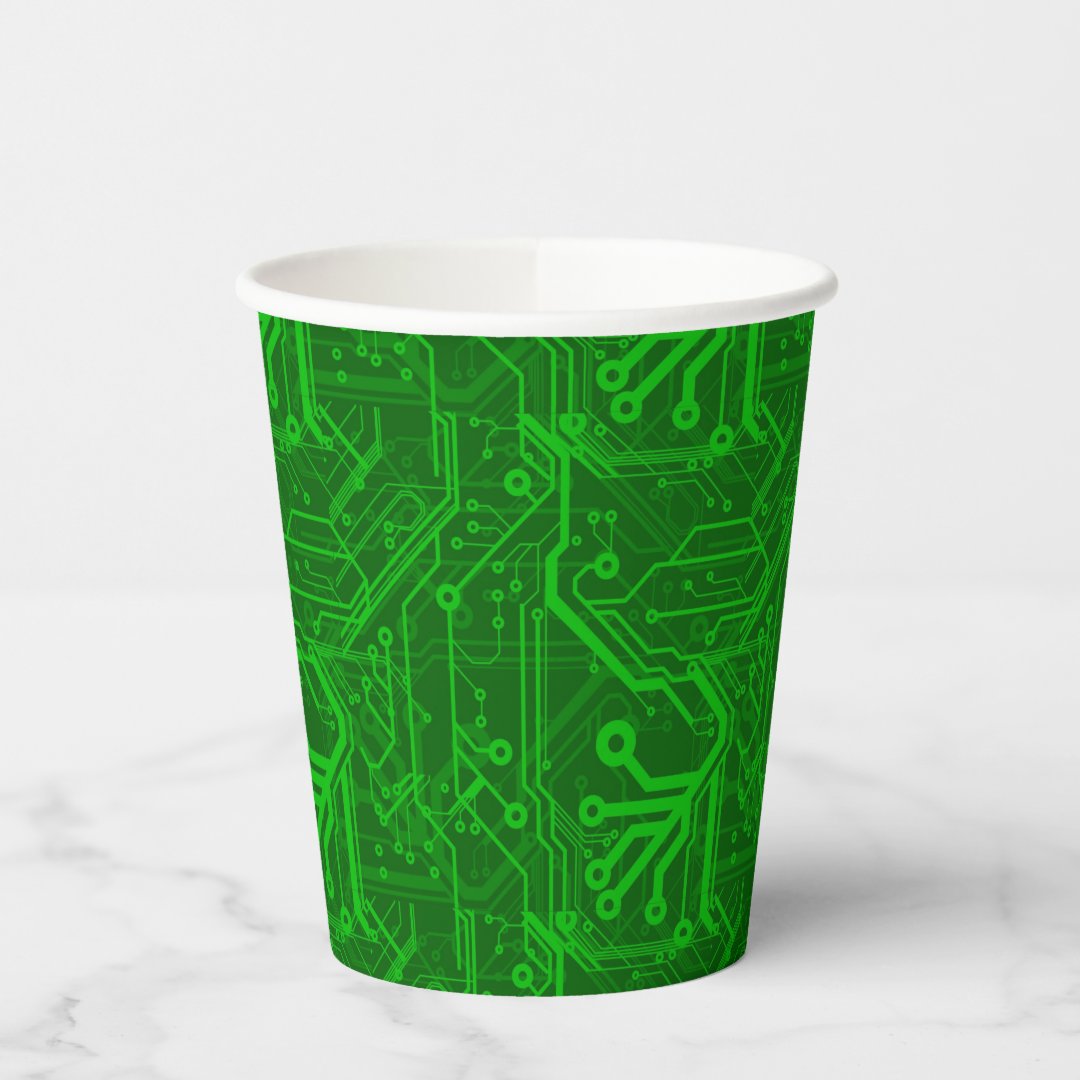 Green Printed Circuit Board Pattern Paper Cups | Zazzle