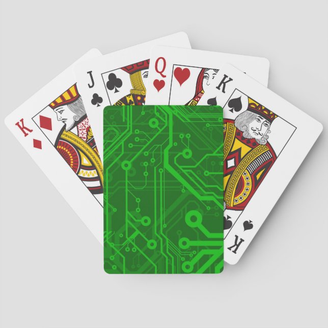Green Printed Circuit Board Pattern Poker Cards (Back)