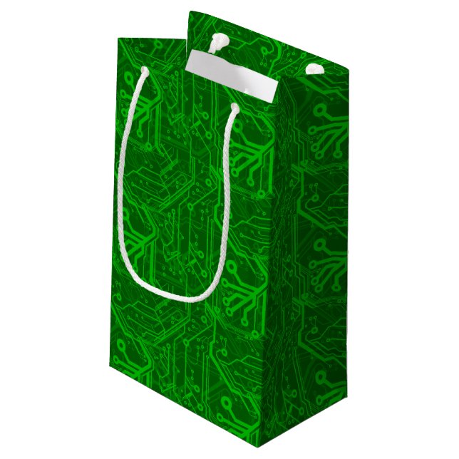 Green Printed Circuit Board Pattern Small Gift Bag (Back Angled)