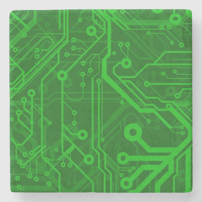 Green Printed Circuit Board Pattern Stone Coaster (Front)
